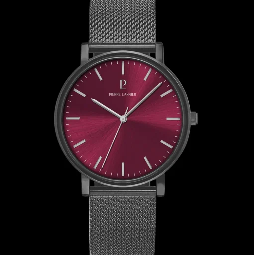 Herren Uhr ESSENTIAL Burgundrot Zifferblatt Grau Milanaise 20 MM Armband
