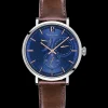Herren Uhr EVIDENCE Blau Zifferblatt Braun Leder Armband