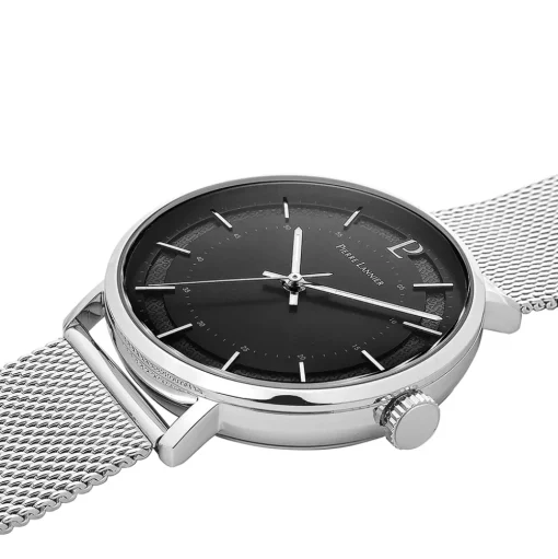 Herren Uhr GAIUS Schwarz Zifferblatt Silber Milanaise Armband