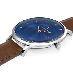 Herren Uhr INTI Blau Zifferblatt Braun Leder Armban