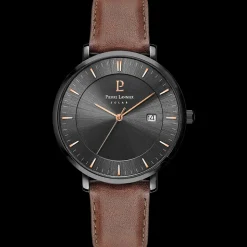Herren Uhr INTI Schwarz Zifferblatt Braun Leder Armban