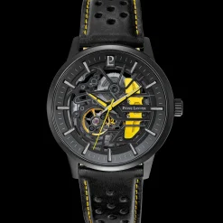 Herren Uhr PADDOCK Schwarz Zifferblatt Schwarz Perforiertes Leder Armband