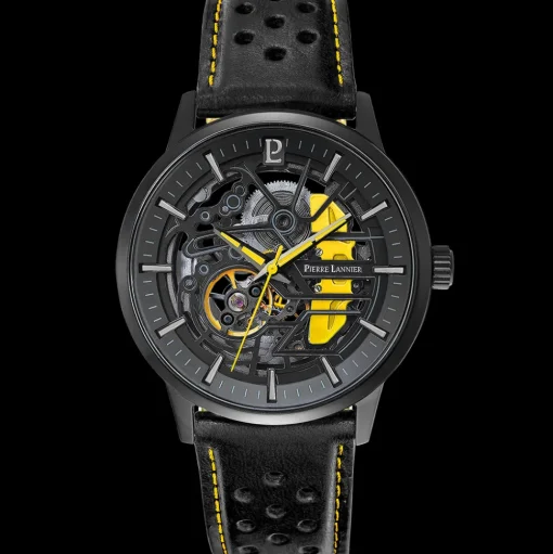 Herren Uhr PADDOCK Schwarz Zifferblatt Schwarz Perforiertes Leder Armband