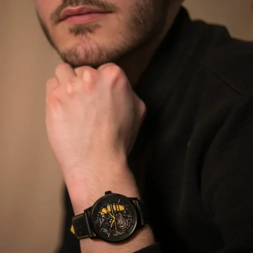Herren Uhr PADDOCK Schwarz Zifferblatt Schwarz Perforiertes Leder Armband