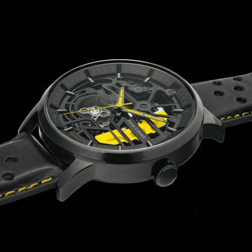 Herren Uhr PADDOCK Schwarz Zifferblatt Schwarz Perforiertes Leder Armband
