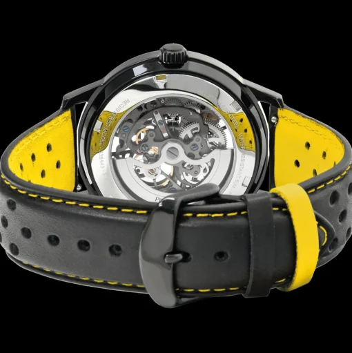 Herren Uhr PADDOCK Schwarz Zifferblatt Schwarz Perforiertes Leder Armband