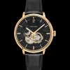 Herren Uhr TRIO Schwarz Zifferblatt Schwarz Leder Armband