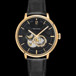 Herren Uhr TRIO Schwarz Zifferblatt Schwarz Leder Armband