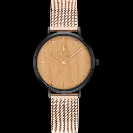 Quartz Damen Uhr NATURE Beige Zifferblatt Rosarot Mesh Stahl Armband