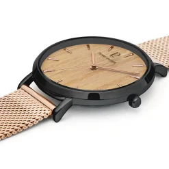 Quartz Damen Uhr NATURE Beige Zifferblatt Rosarot Mesh Stahl Armband